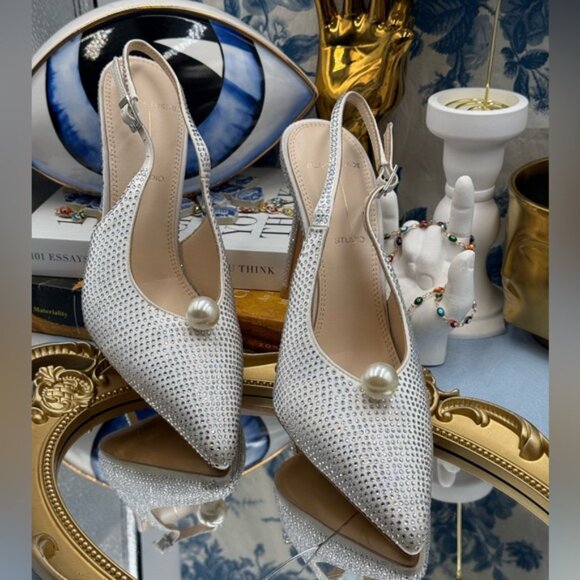 🆕 BLACK SUEDE STUDIO 🧿 NWOB Reina 100 White Crystal Slingback PumpsSz 36 US5.5 - Picture 4 of 16